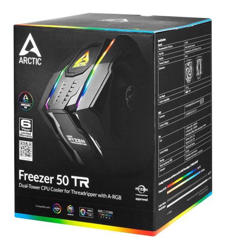 Cooler Dual Tower with A-RGB Arctic Freezer 50 TR for AMD Ryzen Threadripper, Socket AMD sTRX4, sTR4, SP3, 1xFAN 120mm, 1xFAN 140mm, 200-1800rpm PWM, 13 A-RGB LEDs, Fluid Dynamic Bearing, ACFRE00055A Cooler Dual Tower with A-RGB Arctic Freezer 50 TR for AMD Ryzen Threadripper, Socket AMD sTRX4, sTR4, SP3, 1xFAN 120mm, 1xFAN 140mm, 200-1800rpm PWM, 13 A-RGB LEDs, Fluid Dynamic Bearing, ACFRE00055A