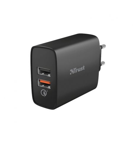 Trust Qmax 30W Ultra-Fast Dual USB Wall Charger with QC3.0, Fast-charge at maximum speed with up to 12W power or ultra-fast charge with up to 18W power with QuickCharge 3.0, Total output power