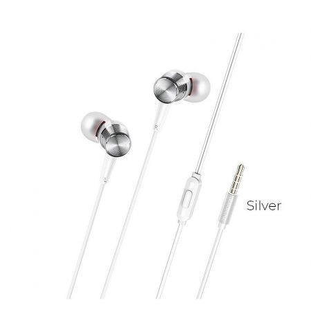 Borofone BM52 silver (728920) Revering wired earphones with microphone, Speaker outer diameter 9MM, cable length 1.2m, Microphone