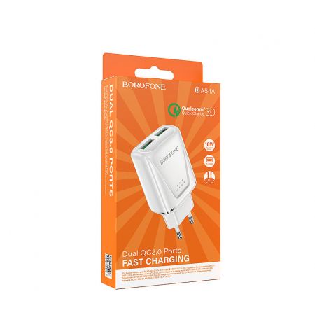 Borofone BA54A Wide road dual port QC3.0 charger (EU) white Borofone BA54A Wide road dual port QC3.0 charger (EU) white