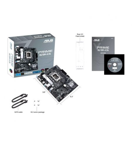 Материнская плата ASUS PRIME H610M-A D4 Intel H610, LGA1700, Dual DDR4 3200MHz, PCI-E 4.0 x16, DisplayPort/D-Sub/HDMI, USB3.2, SATA 6 Gbps, M.2 slot, PCIe 3.0 x4 mode, SB 8-Ch., GigabitLAN, LED lighting Материнская плата ASUS PRIME H610M-A D4 Intel H610, LGA1700, Dual DDR4 3200MHz, PCI-E 4.0 x16, DisplayPort/D-Sub/HDMI, USB3.2, SATA 6 Gbps, M.2 slot, PCIe 3.0 x4 mode, SB 8-Ch., GigabitLAN, LED lighting