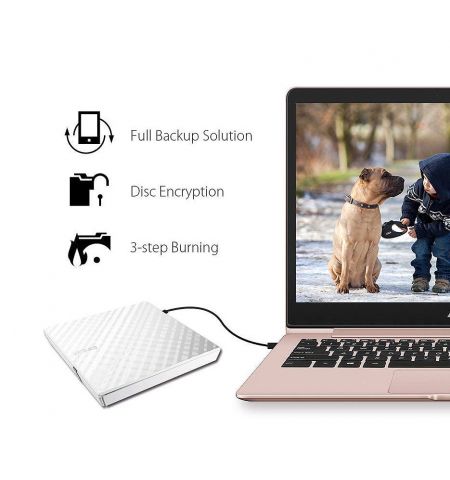 Внешние оптический привод DVD-RW ASUS SDRW-08D2S-U LITE White External Slim DVD±R/RW Drive, 8x DVD±R/8x DVD±R DL/5x DVD-RAM/24xCDR/ 24xCDRW /8xDVD/24xCD, USB 2.0