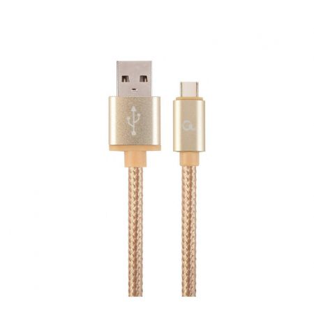 Gembird CCB-mUSB2B-AMCM-6-G, Gold, 1.8m, Cable USB2.0/Type-C Cotton braided  USB 2.0 A-plug to type-C plug, blister