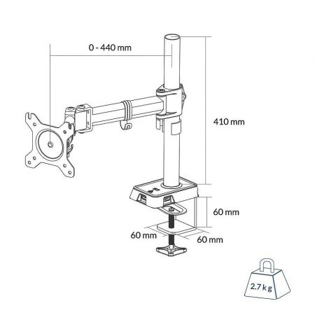 Arctic Z1 Gen 3 Monitor Arm for 1 monitor, up to 38", +/-15° tilt; 180° swivel; 360° rotate, VESA: 75x75, 100x100, 4-port USB hub, Table thickness max 60mm, Max load capacity 15Kg, AEMNT00052A Arctic Z1 Gen 3 Monitor Arm for 1 monitor, up to 38", +/-15° tilt; 180° swivel; 360° rotate, VESA: 75x75, 100x100, 4-port USB hub, Table thickness max 60mm, Max load capacity 15Kg, AEMNT00052A