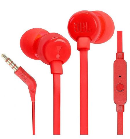 JBL T110 Red In-Ear Headphones, 20Hz–20kHz, Microphone, Remote, Cable, JBLT110RED