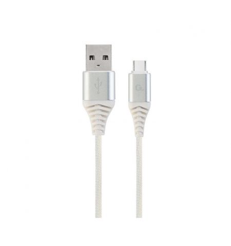 Gembird CC-USB2B-AMCM-1M-BW2, Silver/White - 1m, Cable USB2.0/Type-C Premium cotton braided USB 2.0 A-plug to type-C plug, blister
