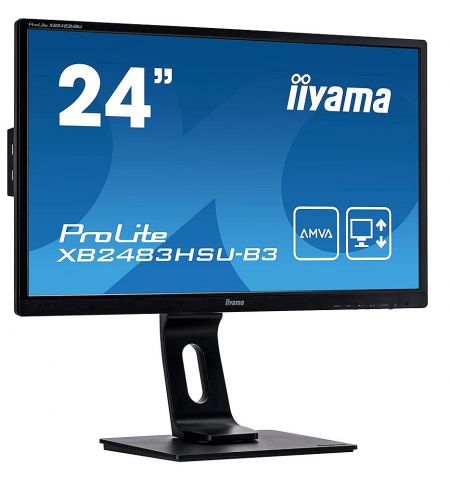 Монитор 23.8 Iiyama ProLite XB2483HSU-B3 AMVA LED Borderless 75Hz Monitor WIDE 16:9, 0.275, 4ms, Speakers 2x2W, HAS + Pivot, Advanced Contrast 80M:1, Static Contrast 3000:1, H:30-80kHz, 1920x1080 Full HD, USB Hub, HDMI/Display Port/VGA, TCO03