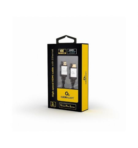 Gembird CCB-HDMIL-2M, 2m, HDMI male-male, Select Plus Series, High speed HDMI cable with Ethernet, Supports 4K UHD resolutions at 60 Hz, Durable nylon braiding and premium style connectors Gembird CCB-HDMIL-2M, 2m, HDMI male-male, Select Plus Series, High speed HDMI cable with Ethernet, Supports 4K UHD resolutions at 60 Hz, Durable nylon braiding and premium style connectors