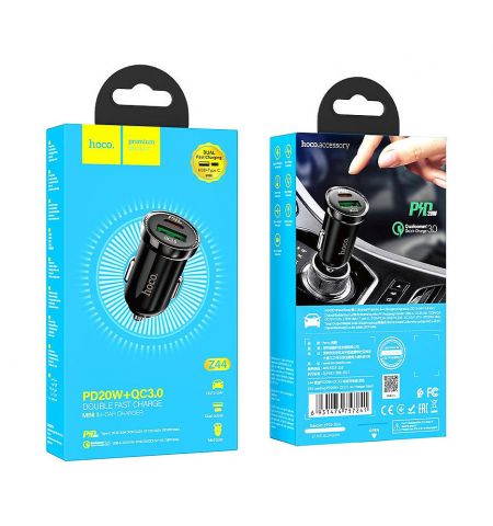 Зарядное устройство Hoco Z44 Leading PD20W+QC3.0 car charger, Output 1xType-C & 1xUSB, black 757241 Зарядное устройство Hoco Z44 Leading PD20W+QC3.0 car charger, Output 1xType-C & 1xUSB, black 757241