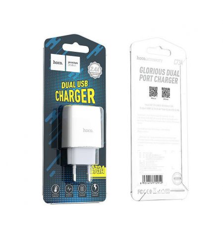 Зарядное устройство Hoco C73A Glorious dual port charger(EU) 2.4A, 2xUSB, white 712912 Зарядное устройство Hoco C73A Glorious dual port charger(EU) 2.4A, 2xUSB, white 712912