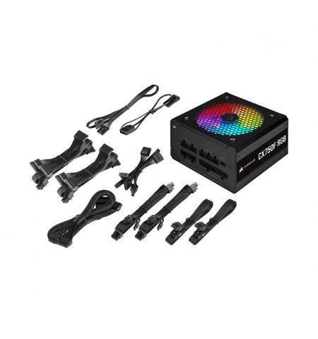 Блок питания 750W ATX Power supply CORSAIR CX Series CX750F RGB, 750W, 80 PLUS Bronze, EPS12V, 120mm RGB Rifle bearing fan, fully modular cables Блок питания 750W ATX Power supply CORSAIR CX Series CX750F RGB, 750W, 80 PLUS Bronze, EPS12V, 120mm RGB Rifle bearing fan, fully modular cables