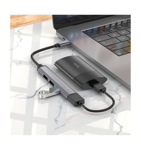 Адаптер Hoco HB26 4 in 1 adapter (Type-C to USB3.0+USB2.0*3), metal gray 765482