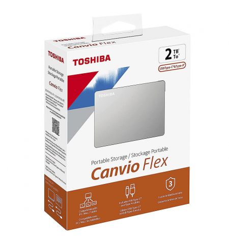 Внешний жесткий диск 2.5 2TB External HDD Toshiba Canvio Flex HDTX120ESCAA, Silver, USB 3.2 Gen 1 Внешний жесткий диск 2.5 2TB External HDD Toshiba Canvio Flex HDTX120ESCAA, Silver, USB 3.2 Gen 1