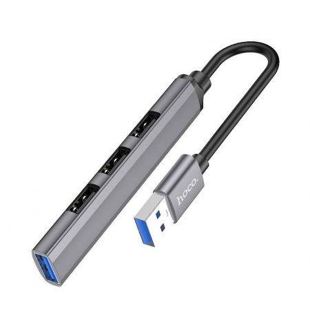 Адаптер Hoco HB26 4 in 1 adapter (USB to USB3.0+USB2.0*3), metal gray 765468