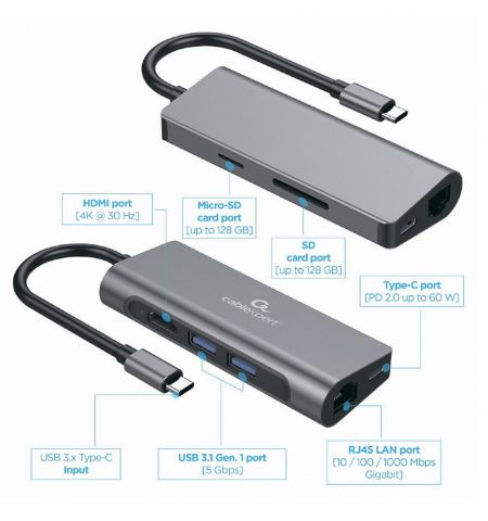 Gembird  A-CM-COMBO5-01, USB Type-C 5-in-1 multi-port adapter Gembird  A-CM-COMBO5-01, USB Type-C 5-in-1 multi-port adapter