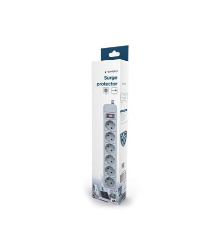 Фильтр импульсных помех Gembird Surge Protector SPG3-B-6C, 5 Sockets, 1.8m, up to 250V AC, 16 A, safety class IP20, Grey
