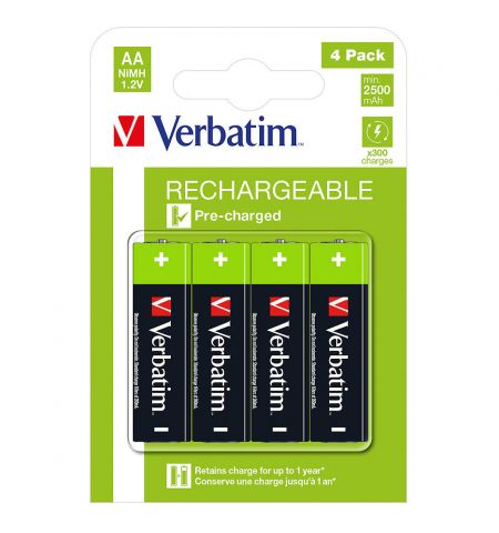 Verbatim AA Rechargeable Battery 2500mAh 4 Pack 49517 Verbatim AA Rechargeable Battery 2500mAh 4 Pack 49517