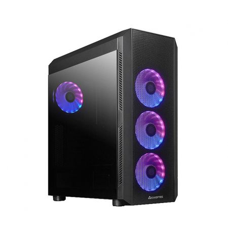 Case ATX Miditower Chieftec Gaming Scorpion 4 GL-04B-OP Black no PSU, 2x USB 3.2 Gen I, 1x USB 2.0, Audio-out, 4x 120mm A-RGB Rainbow LED fan, Front mesh design, Tempered glass side panel, RGB Control HUB (carcasa/корпус)