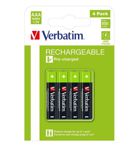 Verbatim AAA Rechargeable Battery 950mAh 4 Pack 49514 Verbatim AAA Rechargeable Battery 950mAh 4 Pack 49514