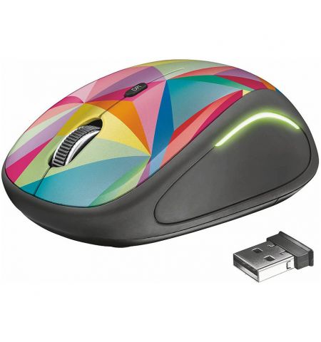 Мышь Trust Yvi FX Wireless Mouse - Geometrics, LED illumination in continuously changing colours, 8m 2.4GHz, Micro receiver, 800-1600 dpi, 4 button, Rubber sides for comfort and grip, USB, TR-22337-03