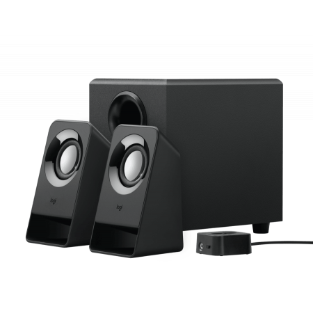 Speakers 2.1  Logitech Z213, 7W (4W + 2x1.5W)  Power and volume controls on wired control pod, bass control on back of subwoofer, Black