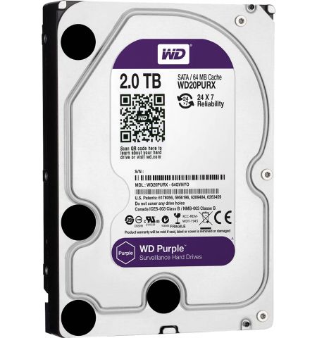 3.5" HDD 2.0TB Western Digital  Purple, 5400rpm, 64MB, SATAIII (for video)  WD22PURZ