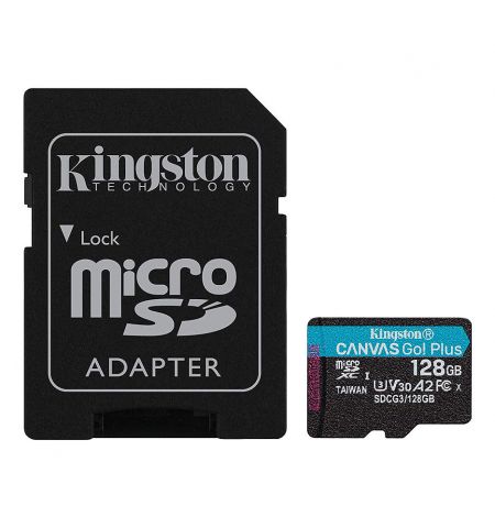 Карта памяти 128GB Kingston Canvas Go! Plus SDCG3/128GB, microSD Class10 A2 UHS-I U3 (V30) , Ultimate, Read: 170Mb/s, Write: 70Mb/s, Ideal for Android mobile devices, action cams, drones and 4K video production (memorie portabila Flash USB/внешний накопит