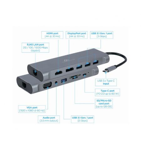 Gembird  A-CM-COMBO8-01, USB Type-C 8-in-1 multi-port adapter Gembird  A-CM-COMBO8-01, USB Type-C 8-in-1 multi-port adapter