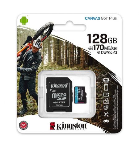 Карта памяти 128GB Kingston Canvas Go! Plus SDCG3/128GB, microSD Class10 A2 UHS-I U3