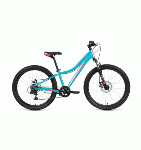 Городской велосипед FORWARD JADE 24 2.0 disc (24" 7 ск. Рост 12") 2020-2021, бирюзовый/розовый