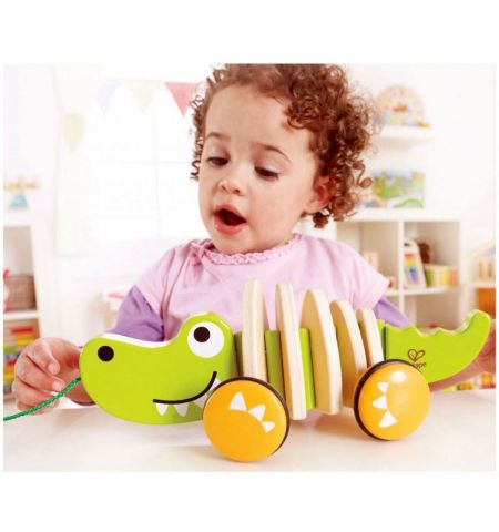 Hape E0348A Деревянная игрушка каталка "Крокодил" WALK-A-LONG CROCODILE/FSC