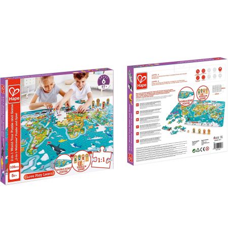 HAPE E1626A Пазлы и игра “Тур по миру” 2-в1