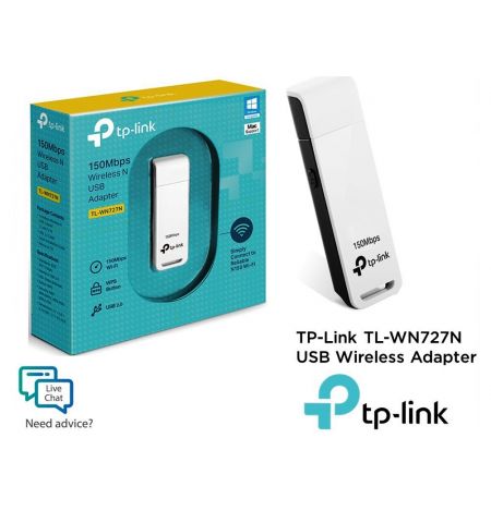 TP-LINK TL-WN727N 150Mbps Wireless N USB Adapter, Mediatek, 1T1R, 2.4GHz, 802.11b/g/n