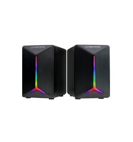 Speakers 2.0  Esperanza Frevo EGS105, 5W (2 x 2.5W), LED Rainbow lighting, Volume control, built in amplifier, Power supply: 5V, They require: USB and