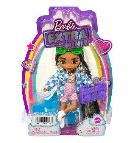 Barbie HGP65 Кукла Extra Minis Модница в зеленом костюме с принтом смайликов, 15 см Barbie HGP65 Кукла Extra Minis Модница в зеленом костюме с принтом смайликов, 15 см