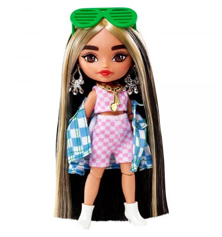 Barbie HGP65 Кукла Extra Minis Модница в зеленом костюме с принтом смайликов, 15 см Barbie HGP65 Кукла Extra Minis Модница в зеленом костюме с принтом смайликов, 15 см