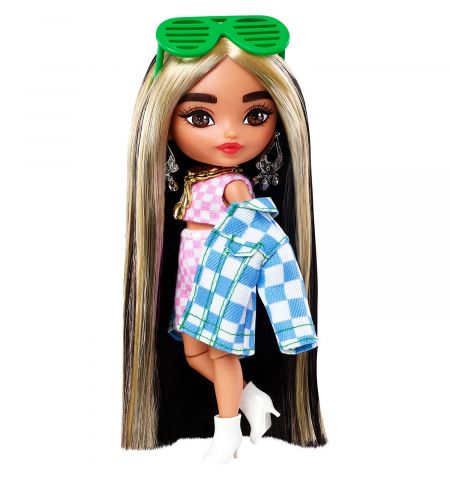 Barbie HGP65 Кукла Extra Minis Модница в зеленом костюме с принтом смайликов, 15 см Barbie HGP65 Кукла Extra Minis Модница в зеленом костюме с принтом смайликов, 15 см