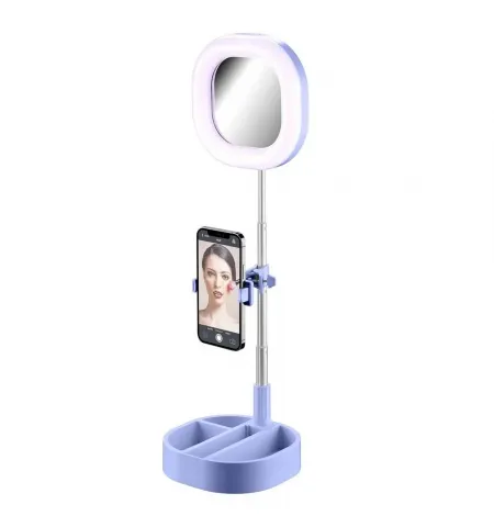 Lampa circulara Cellularline Selfie Ring Mirror - Universale, Albastru