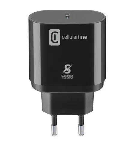 incarcator Cellularline USB-C Charger 25W, Negru