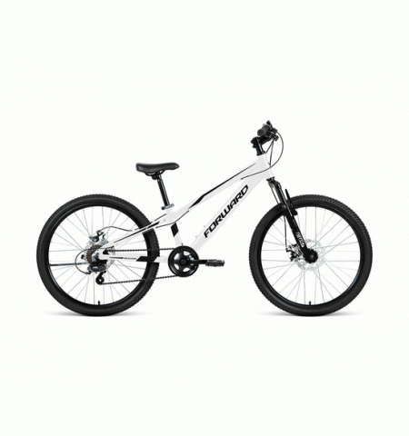 Велосипед подростковый FORWARD RISE 24 2.0 disc (24" 7 ск. Рост 11") 2020-2021, белый/черный