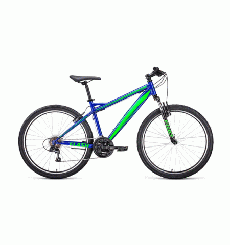 Горный велосипед FORWARD FLASH 26 1.2 (26" 21 ск. Рост 19") 2020-2021, синий/ярко-зеленый