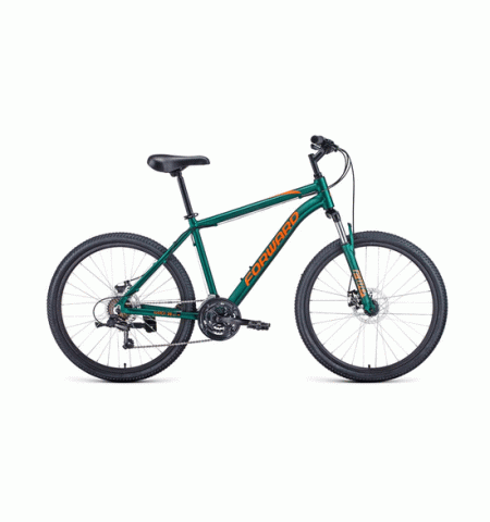 Горный велосипед FORWARD HARDI 26 2.0 disc (26" 21 ск. Рост 17") 2020-2021, зеленый матовый/оранжевый