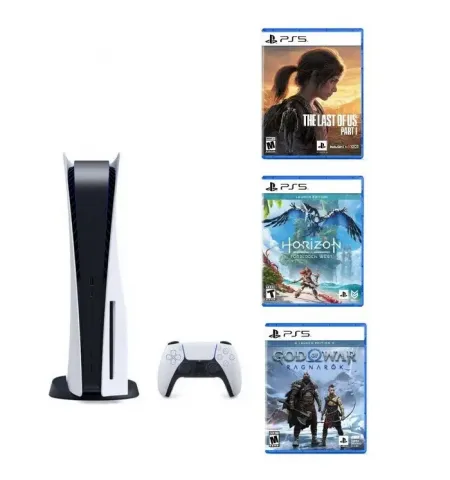 Consola de jocuri SONY PS5, Alb, "GoW Ragnarok"(Voucher), "Horizon II", "Last of Us RMK"