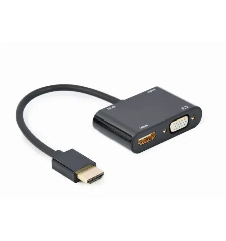 Adaptor Cablexpert A-HDMIM-HDMIFVGAF-01, HDMI (M) - HDMI (F) + VGA, 0.15 m, Negru