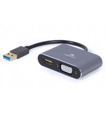 Видеоадаптер Cablexpert A-USB3-HDMIVGA-01, USB Type-A - VGA, HDMI, 0,15м, Серый