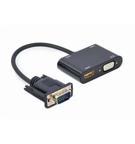 Adaptor Cablexpert A-VGA-HDMI-02, VGA D-Sub (M) - HDMI (F) + VGA, 0.15 m, Negru