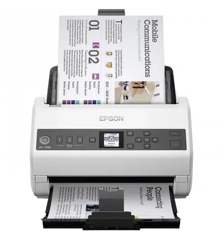 Scaner de documente cu alimentare automata Epson WorkForce DS-730N, A4, Alb