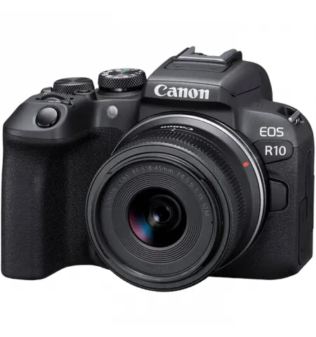 Беззеркальный фотоаппарат Canon EOS R10 & RF-S 18-45mm f/4.5-6.3 IS STM KIT, Чёрный
