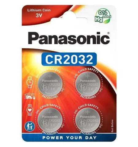 Дисковые батарейки Panasonic CR-2032EL, CR2032, 220мА·ч, 4шт.