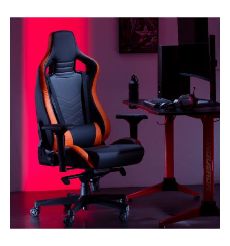 Игровое кресло Lumi Premium Gaming Chair CH06-34 with Headrest & Lumbar Support CH06-34, Black/Orange, PVC Leather, 4D Armrest, Steel Frame, 350mm Nylon Plastic Base, PU Caster, 80mm Class 4 Gas Lift, Weight Capacity 180 Kg
